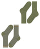 Burlington Everyday Stripe Sokken Heren 21087 7472 salvia - 2-pack met effen en gestreepte sokken van katoenmix