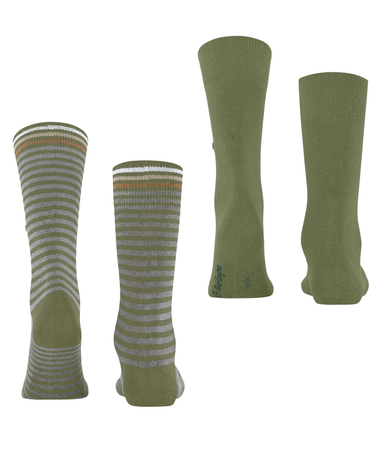 Burlington Everyday Stripe Sokken Heren 21087 7472 salvia, een 2-PACK met gestreepte en effen sokken van katoenmix.