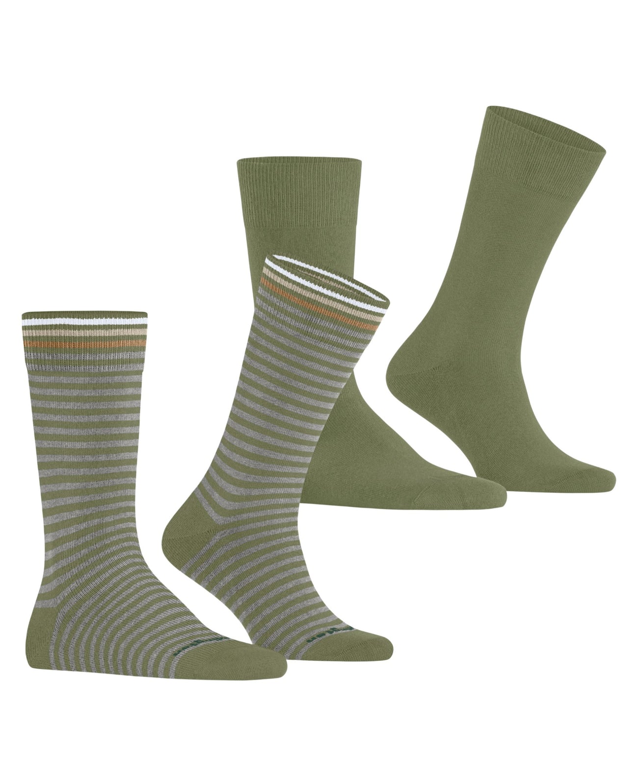Burlington Everyday Stripe Sokken Heren 21087 7472 salvia, 2-pack met effen en gestreepte sokken in olijfgroen.