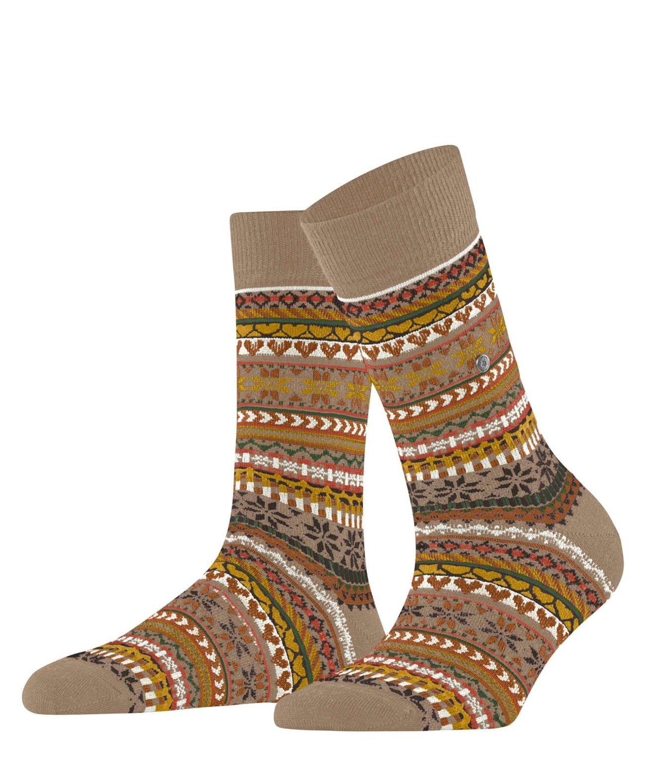 Burlington Fair Isle Delight Sokken Dames 27179 5038 camel met kleurrijk Noors motief