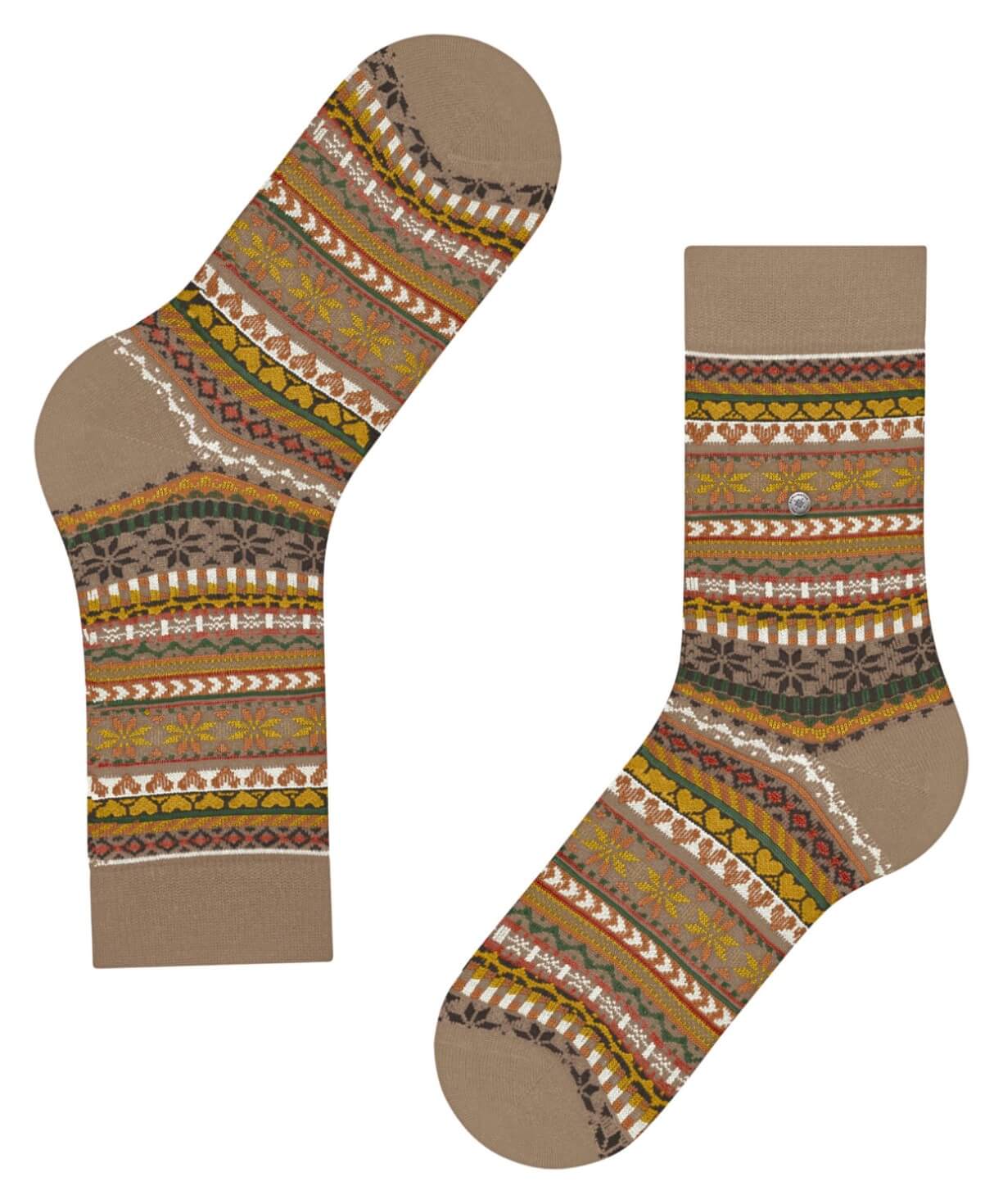 Burlington Fair Isle Delight Sokken Dames 27179 5038 camel met kleurrijk Noors motief, warm en comfortabel.