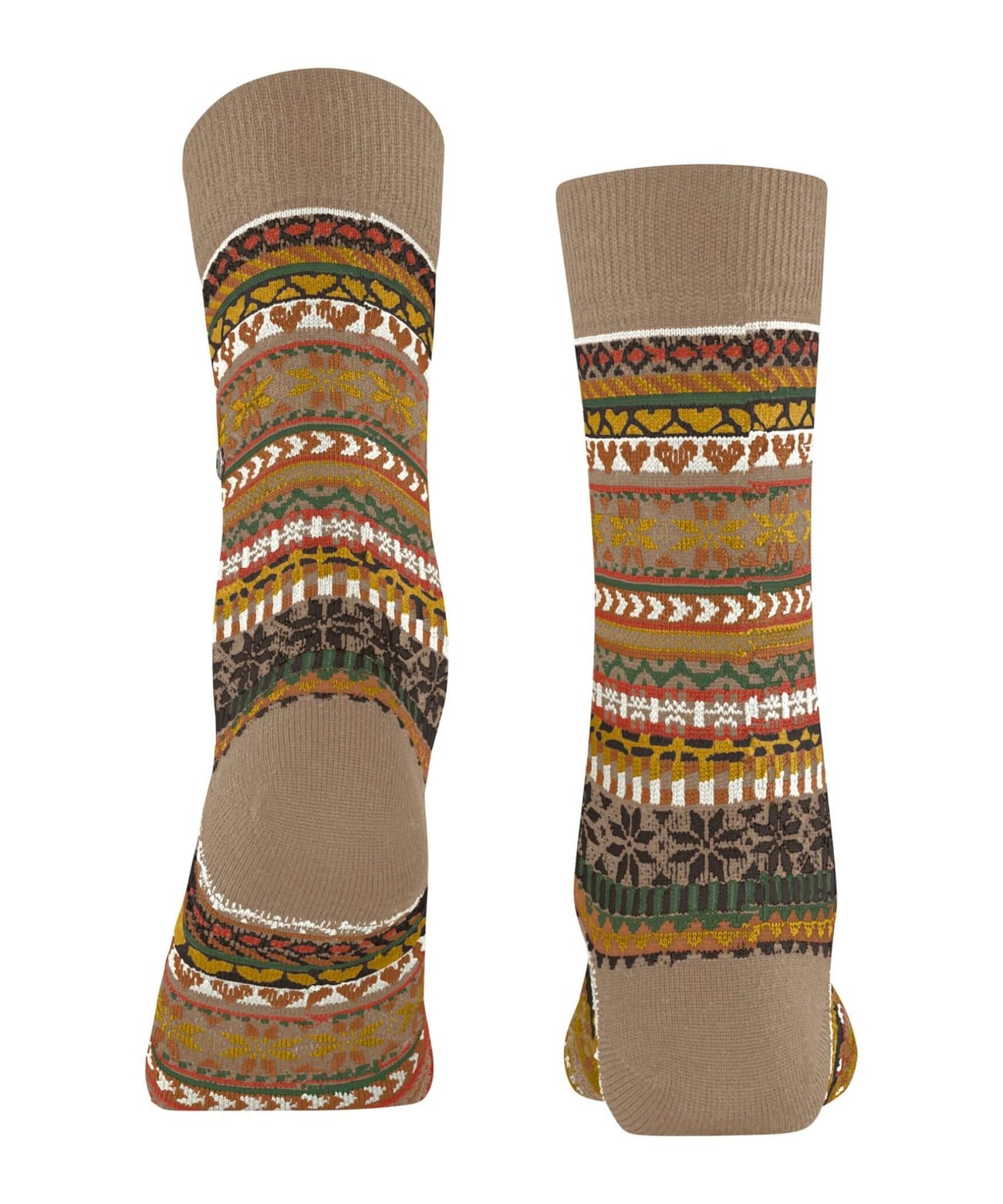 Burlington Fair Isle Delight Sokken Dames 27179 5038 camel met kleurrijk Noors motief en warme materiaalmix.