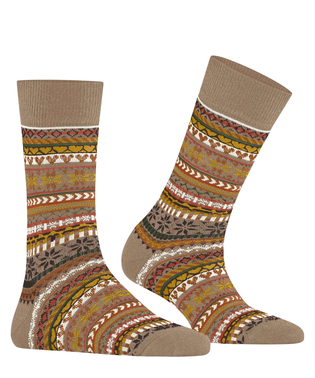 Burlington Fair Isle Delight Sokken Dames 27179 5038 camel met kleurrijk Noors motief voor de winter.