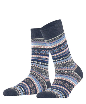 Burlington Fair Isle Delight Sokken Dames 27179 6688 dark blue mel.