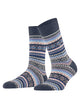 Burlington Fair Isle Delight Sokken Dames 27179 6688 dark blue mel met kleurrijk Noors motief en comfortabele pasvorm.