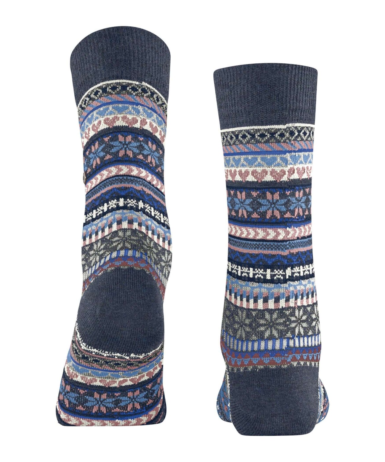 Burlington Fair Isle Delight Sokken Dames 27179 6688 dark blue mel met kleurrijk Noors motief.