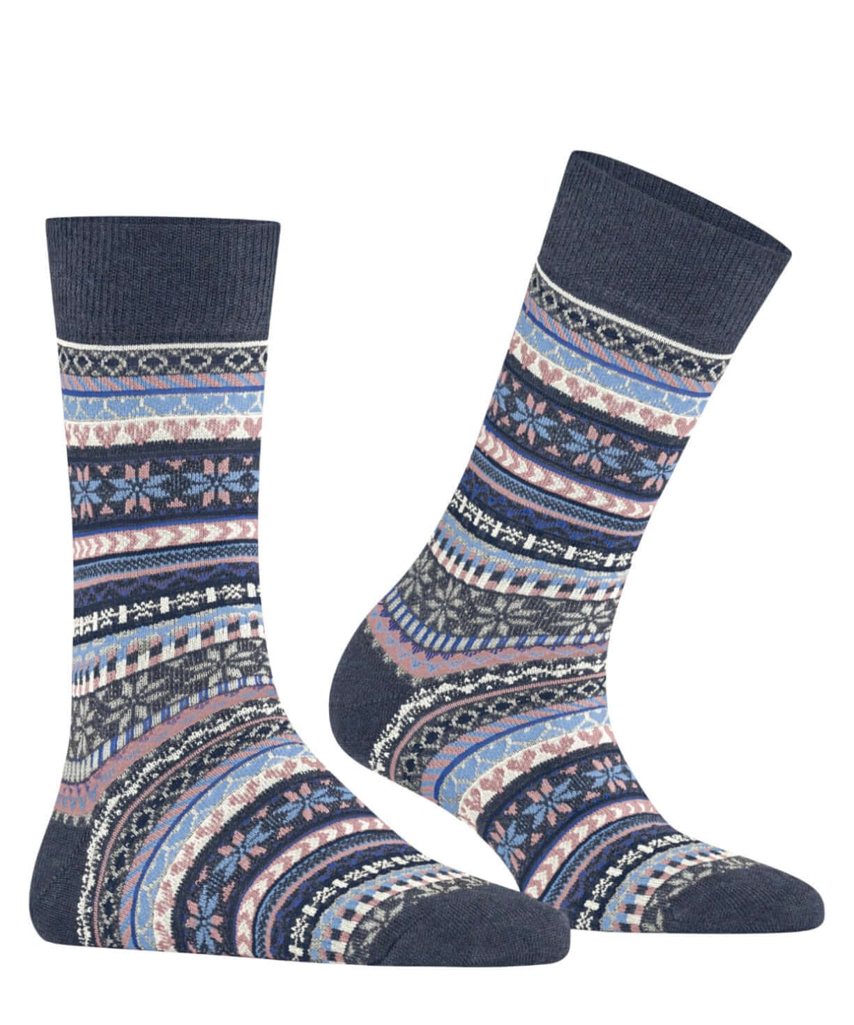 Burlington Fair Isle Delight Sokken Dames 27179 6688 dark blue mel met kleurrijk Noors motief voor comfortabele winterdagen.