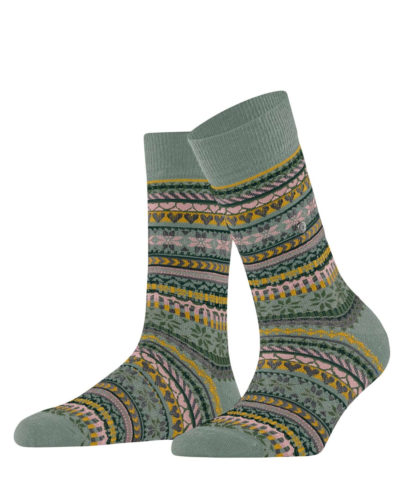 Burlington Fair Isle Delight Sokken Dames 27179 7068 sage met kleurrijk Noors motief en zachte materiaalmix.