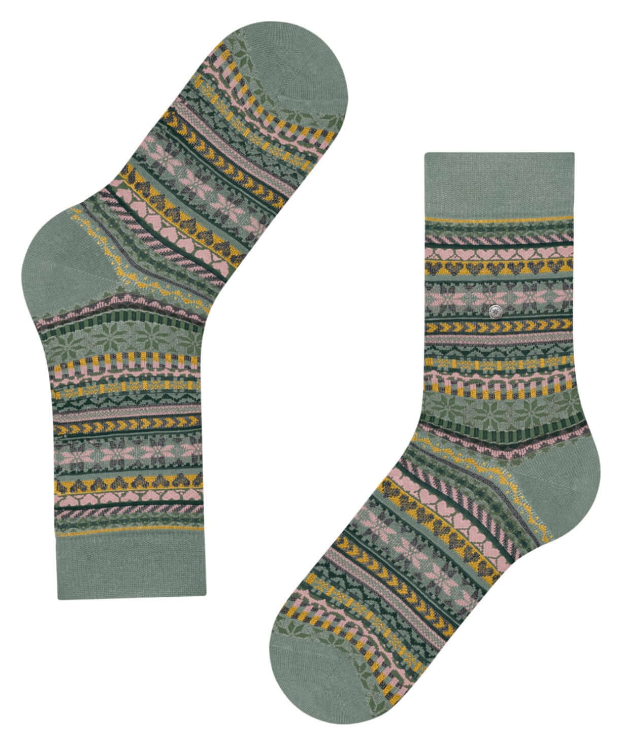 Burlington Fair Isle Delight Sokken Dames 27179 7068 sage met kleurrijk Noors motief voor comfort en warmte.