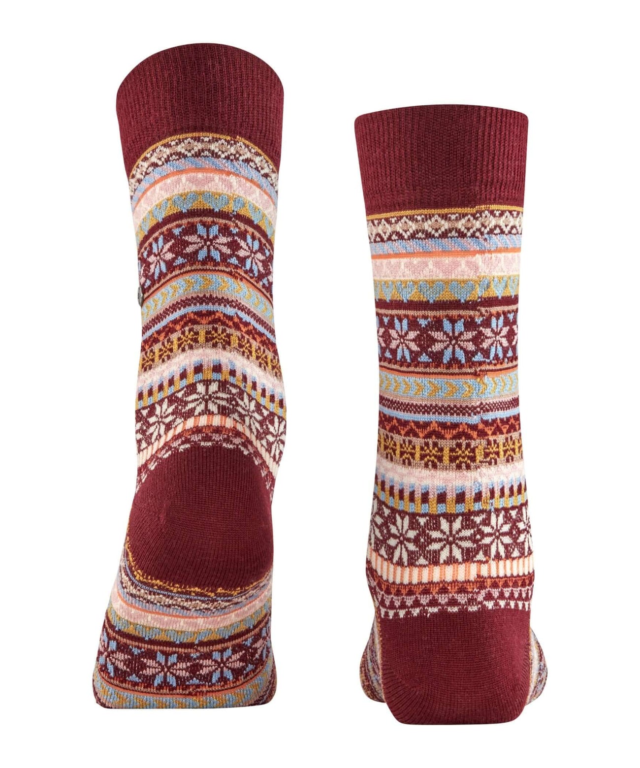 Burlington Fair Isle Delight Sokken Dames 27179 8435 claret met kleurrijk Noors motief voor de winter.