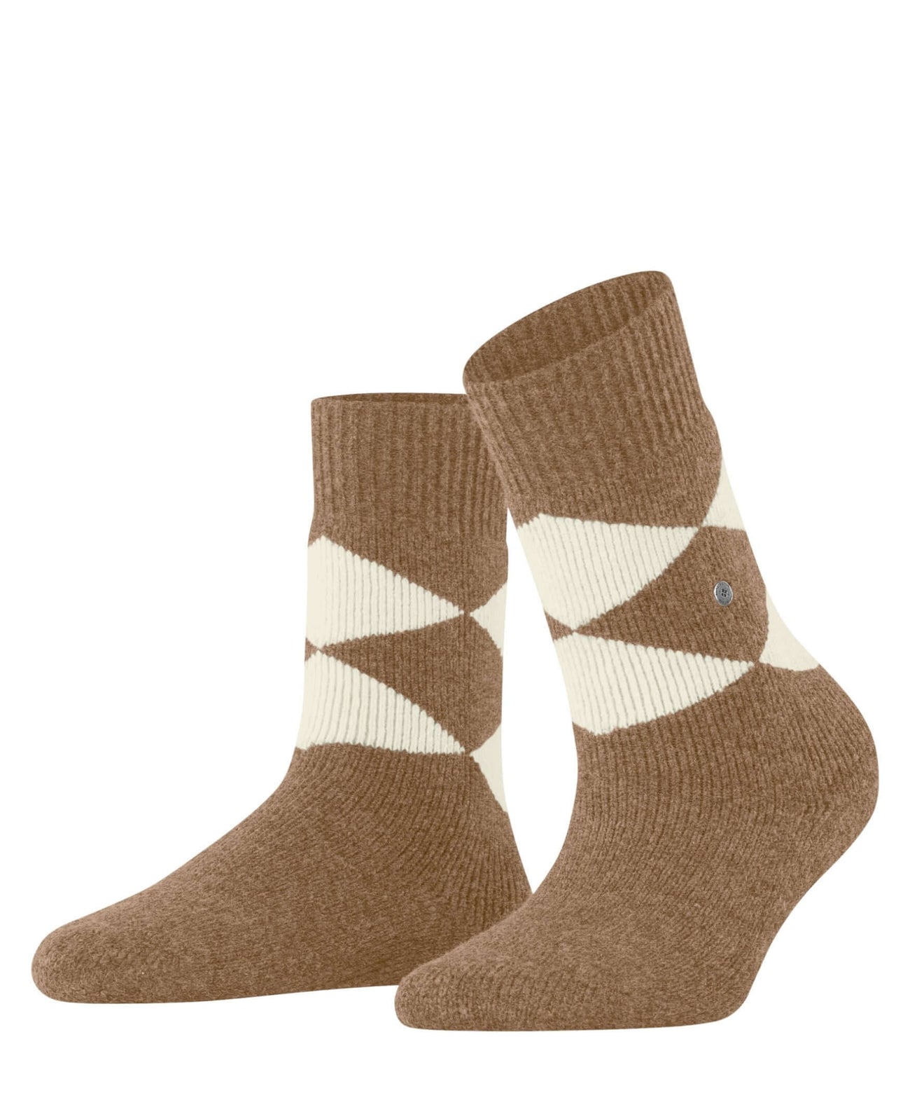 Burlington Huissokken Argyle Dames 22131 5078 almond; cosy warme huissokken met ruitpatroon.