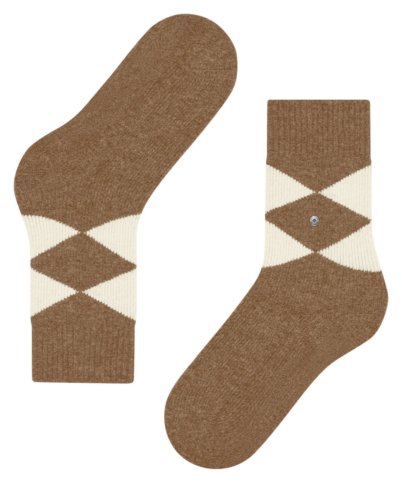 Burlington Huissokken Argyle Dames 22131 5078 almond met ruitpatroon in warme kleuren, ideaal voor thuis