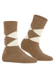 Burlington Huissokken Argyle Dames 22131 5078 almond met ruitpatroon, comfortabele en warme sokken in bruin.