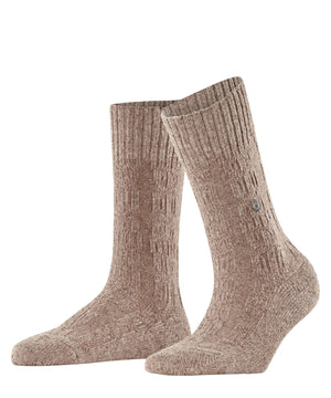 Burlington Kabel Tweed Boot Sokken Dames 27188 4063 beige mel. met kabelpatroon en comfortabele wolmix.