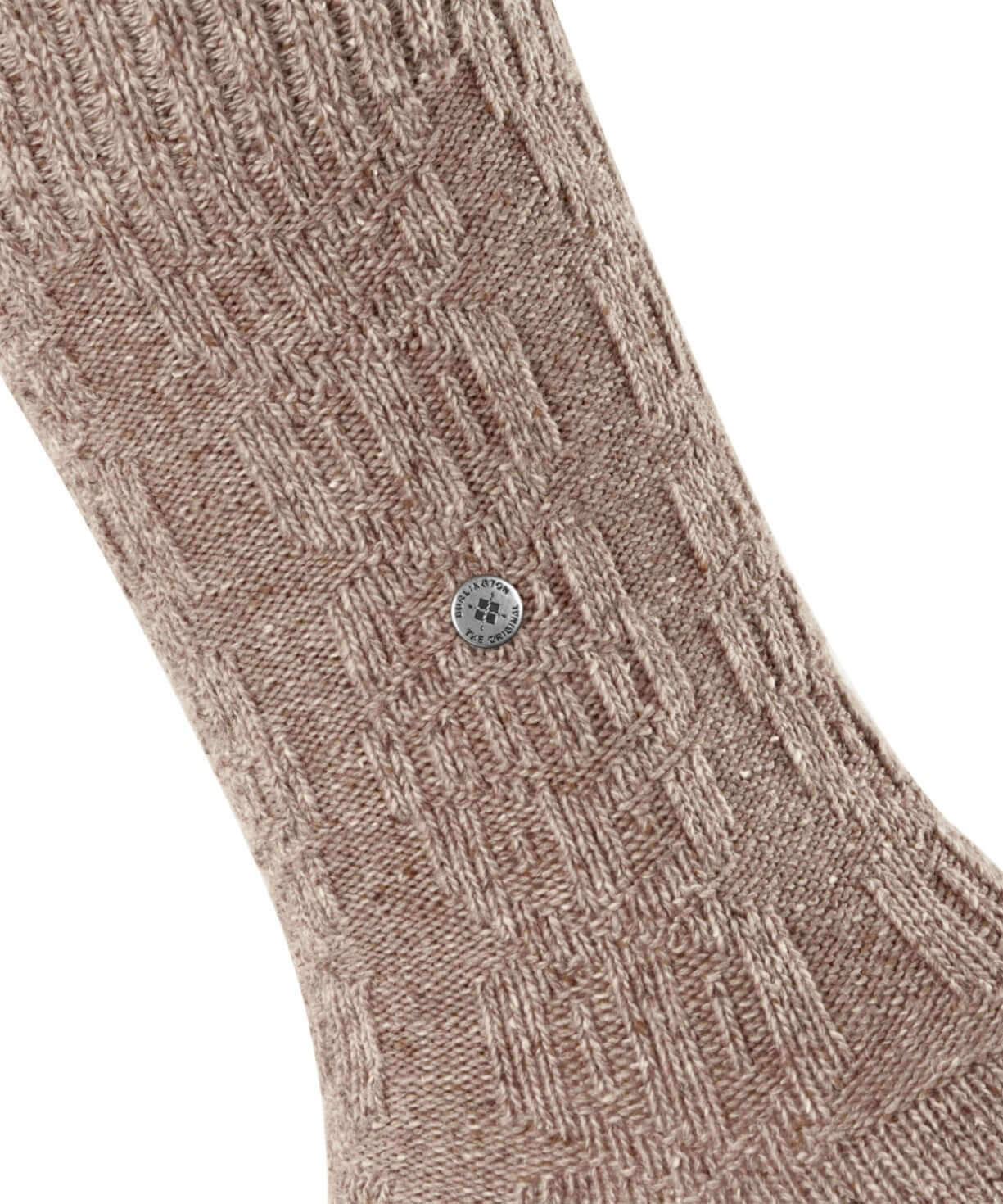 Burlington Kabel Tweed Boot Sokken Dames 27188 4063 beige mel. met kabelpatroon en clip detail.
