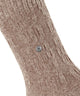 Burlington Kabel Tweed Boot Sokken Dames 27188 4063 beige mel. met kabelpatroon en clip detail.