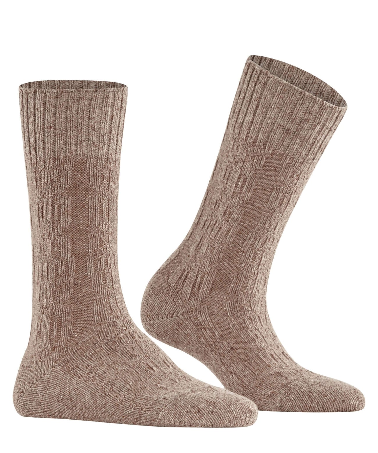 Burlington Kabel Tweed Boot Sokken Dames 27188 4063 beige mel in een trendy kabelpatroon met tweed-look.