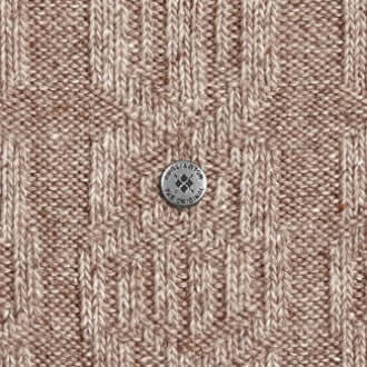 Burlington Kabel Tweed Boot Sokken Dames 27188 4063 beige mel. Detail van het kabelpatroon en Burlington-clip.