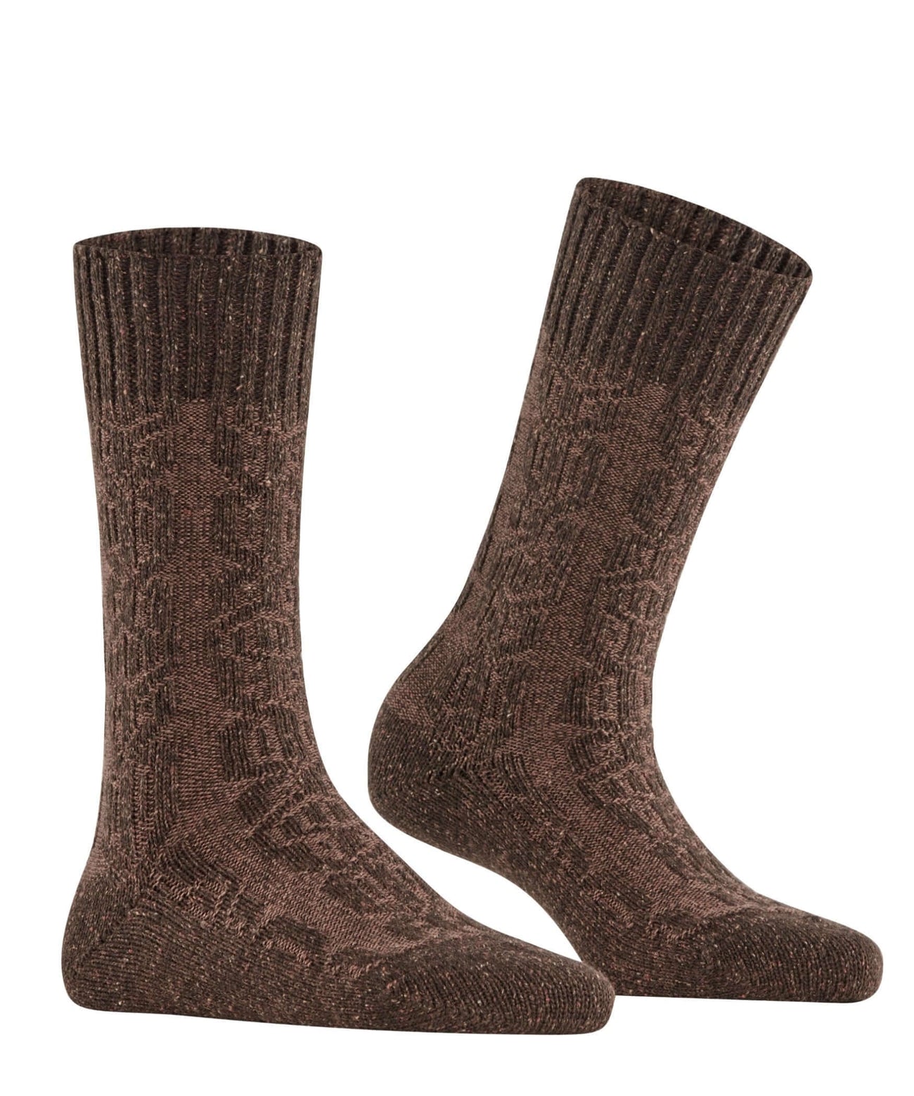 Burlington Kabel Tweed Boot Sokken Dames 27188 5880 autumn mel, gemêleerd kabelpatroon, comfortabele wolmix.