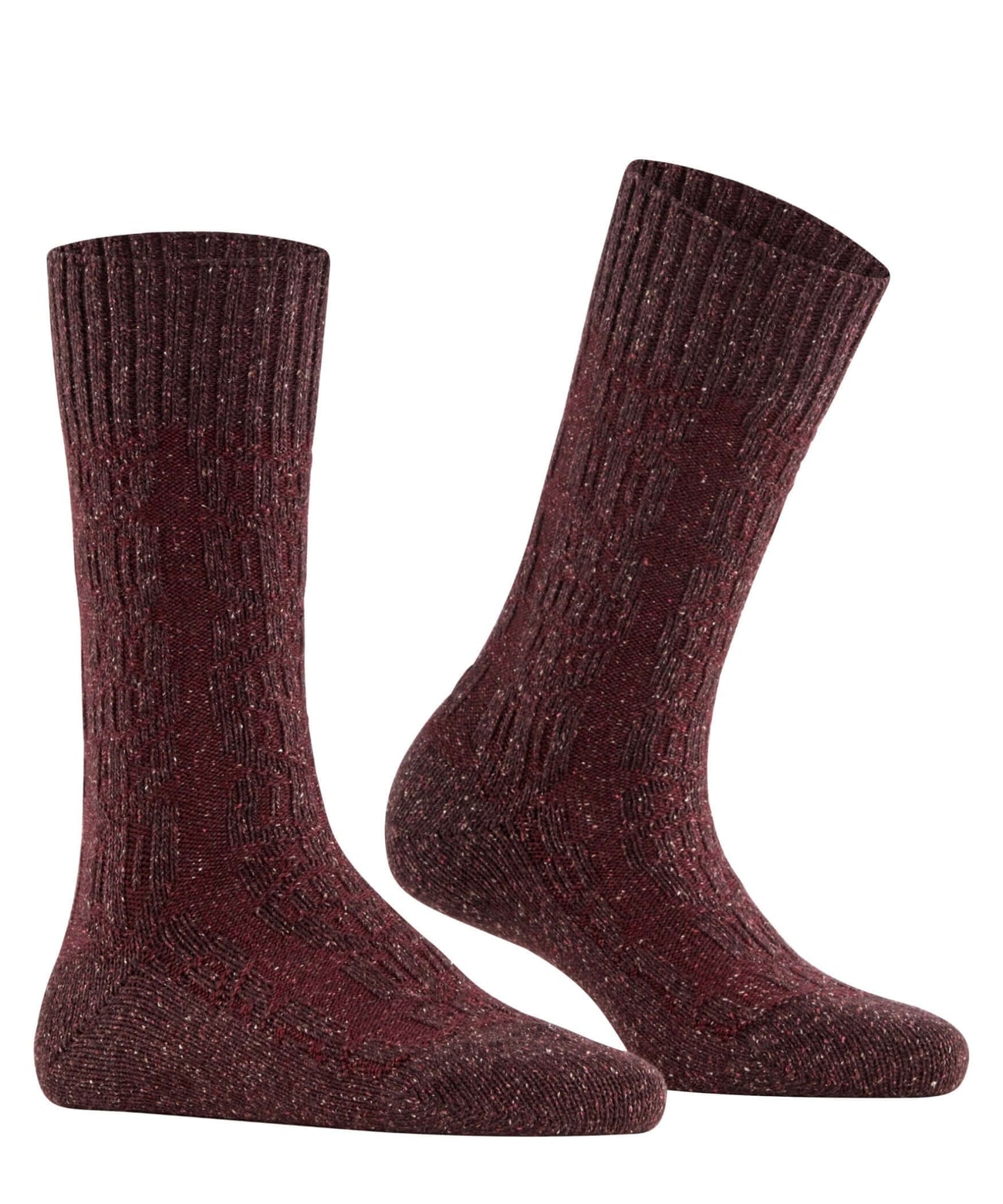 Burlington Kabel Tweed Boot Sokken Dames 27188 8546 winetasting, gemêleerde sokken met kabelpatroon voor een trendy winterlook.