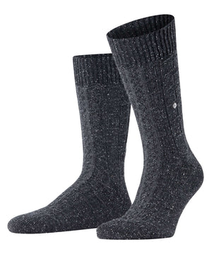 Burlington Kabel Tweed Boot Sokken Heren 24752 3080 anthra.mel met kabelpatroon in een trendy, gemêleerd ontwerp.