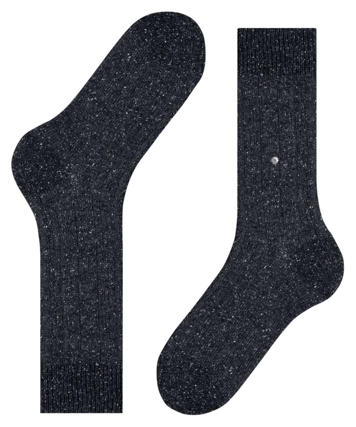 Burlington Kabel Tweed Boot Sokken Heren 24752 3080 anthra.mel. Zwarte sokken met kabelpatroon, perfecte winterlook.