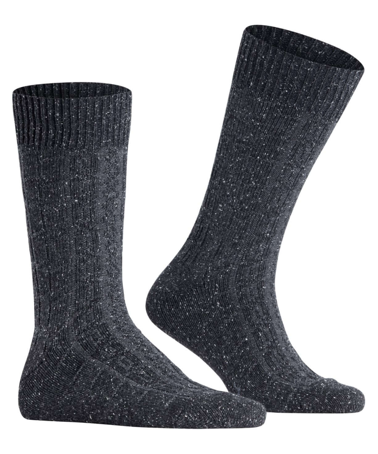 Burlington Kabel Tweed Boot Sokken Heren 24752 3080 anthra.mel in kabelpatroon, trendy en warm voor winter.