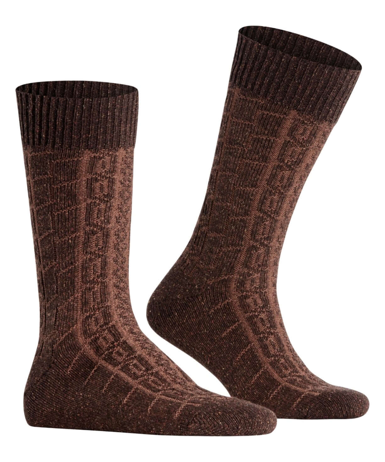 Burlington Kabel Tweed Boot Sokken Heren 24752 5880 autumn mel met een klassiek kabelpatroon in bruin.