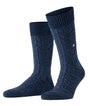 Burlington Kabel Tweed Boot Sokken Heren 24752 6127 navy mel met kabelpatroon en wolmix voor comfortabele warmte.