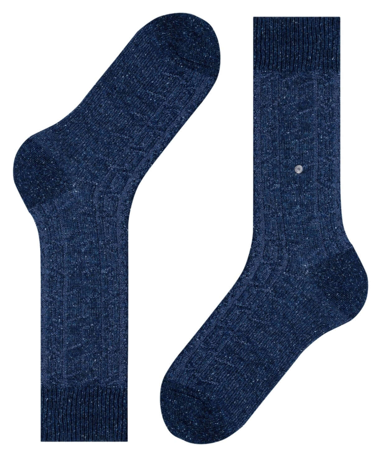 Burlington Kabel Tweed Boot Sokken Heren 24752 6127 navy mel. met klassiek kabelpatroon en comfortabele wolmix.
