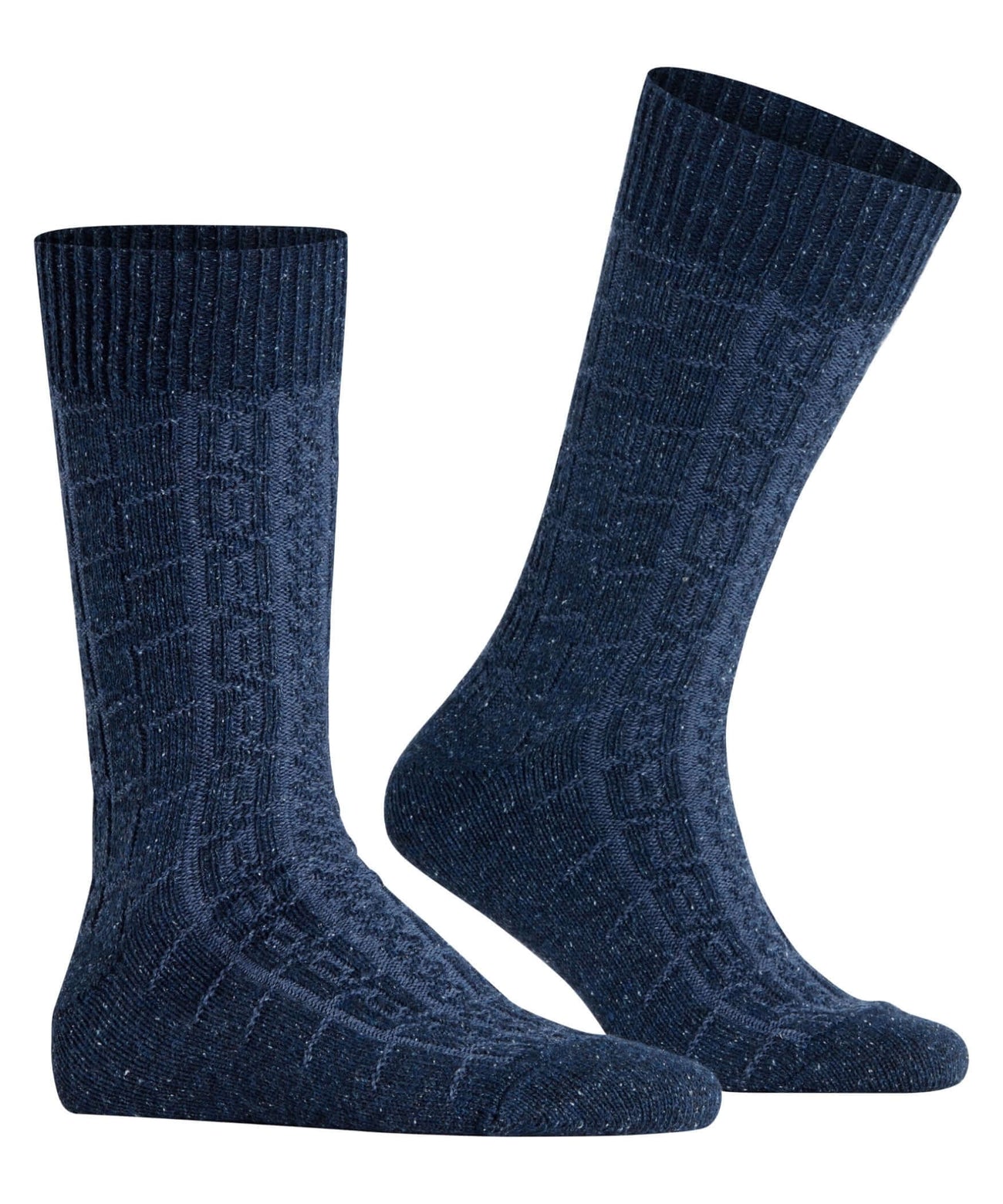 Burlington Kabel Tweed Boot Sokken Heren 24752 6127 navy mel. met klassiek kabelpatroon en comfortabele wolmix.
