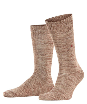 Burlington Knitting Hill Sokken Heren 24755 5042 caramel, gemêleerde wol-katoenmix sokken voor een warme winterlook.