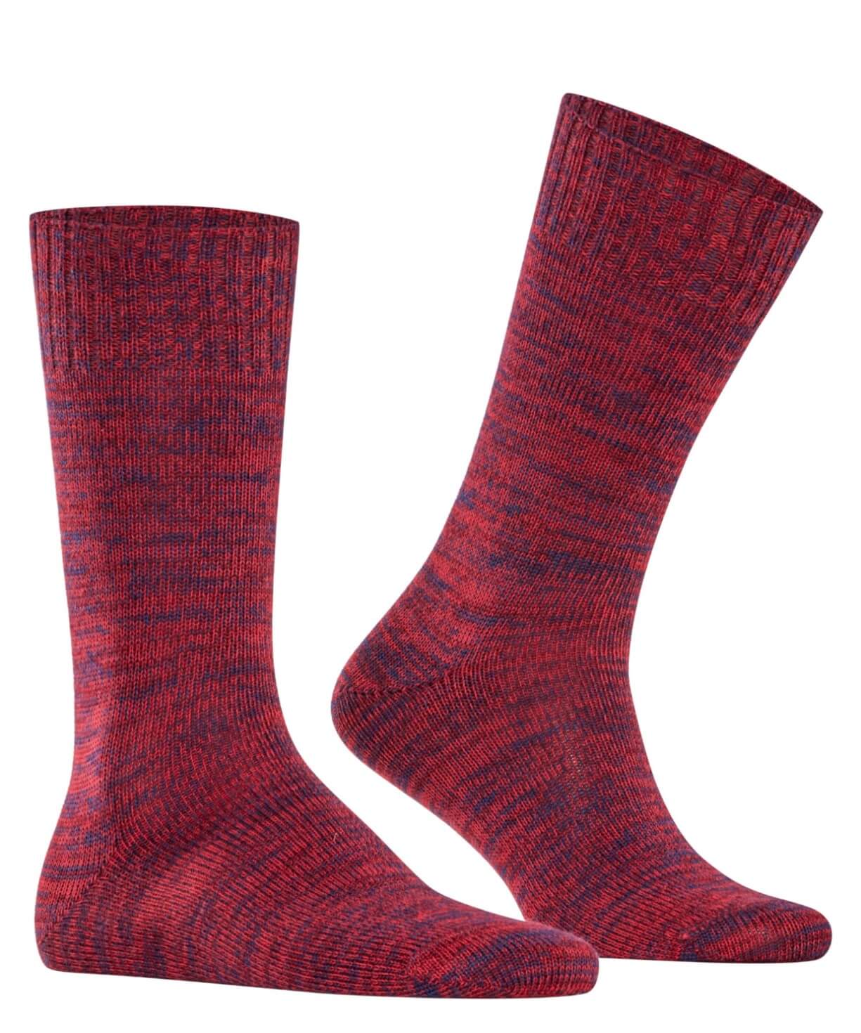 Burlington Knitting Hill Sokken Heren 24755 8435 claret, gemêleerde winterse sokken in wol-katoenmix, standaard dikte.
