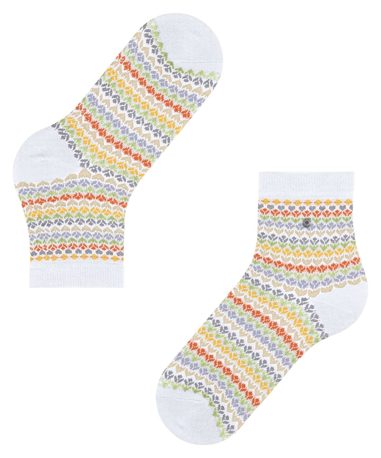 Witte Burlington korte sokken met fair isle patroon en Burlington-clip, damessokken van katoen met zomers design.