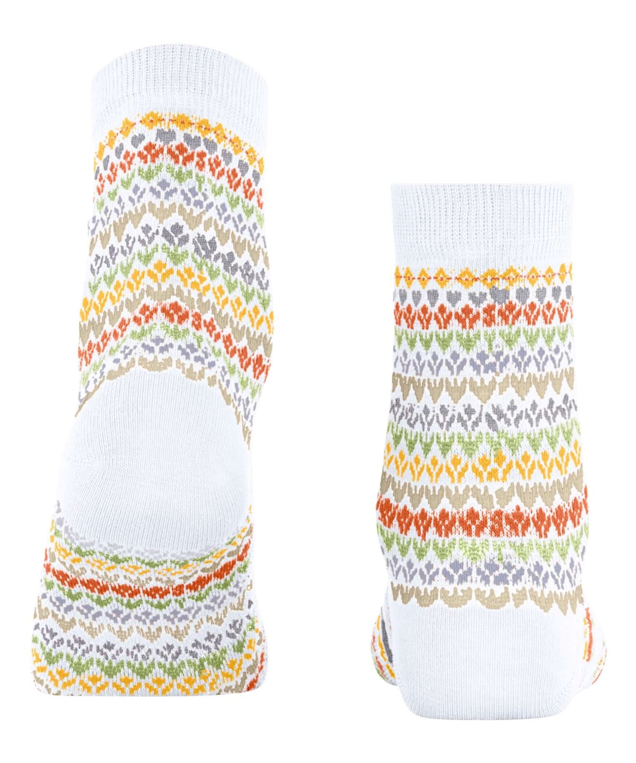Witte Burlington damessokken met fair isle patroon, zomers design, 70% katoen, originele Burlingtonclip, onesize, schachthoogte 10 cm.