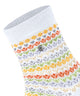 Witte Burlington damessok met kleurrijk Fair Isle patroon en merkclip, gemaakt van zacht katoen.