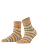 Burlington Korte sokken dames met fair isle patroon, 70% katoen, beige en kleurrijk design, herfststijl, Burlington-clip aan de zijkant.