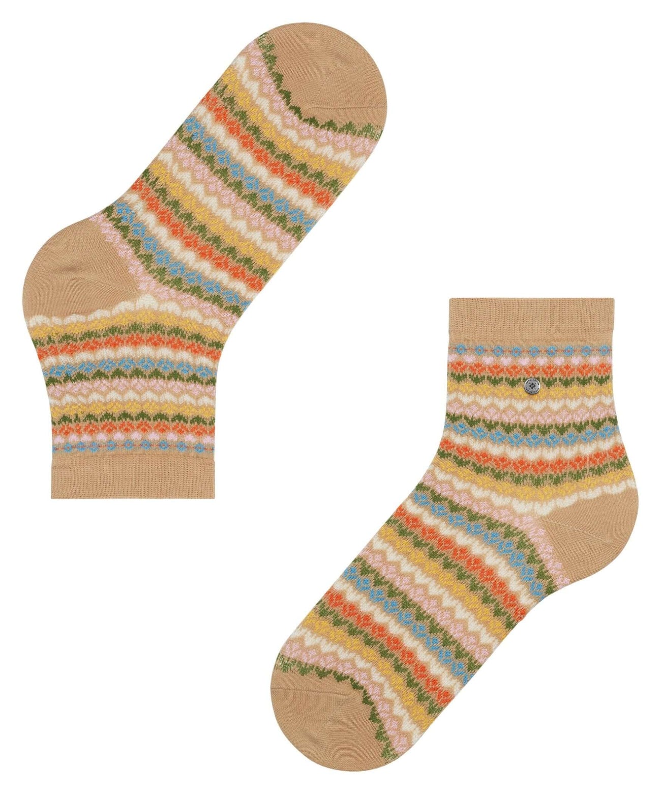 Burlington dames sokken met Fair Isle patroon, 70% katoen, beige basiskleur, ongeveer 10 cm schachthoogte, Burlington-clip aan zijkant.