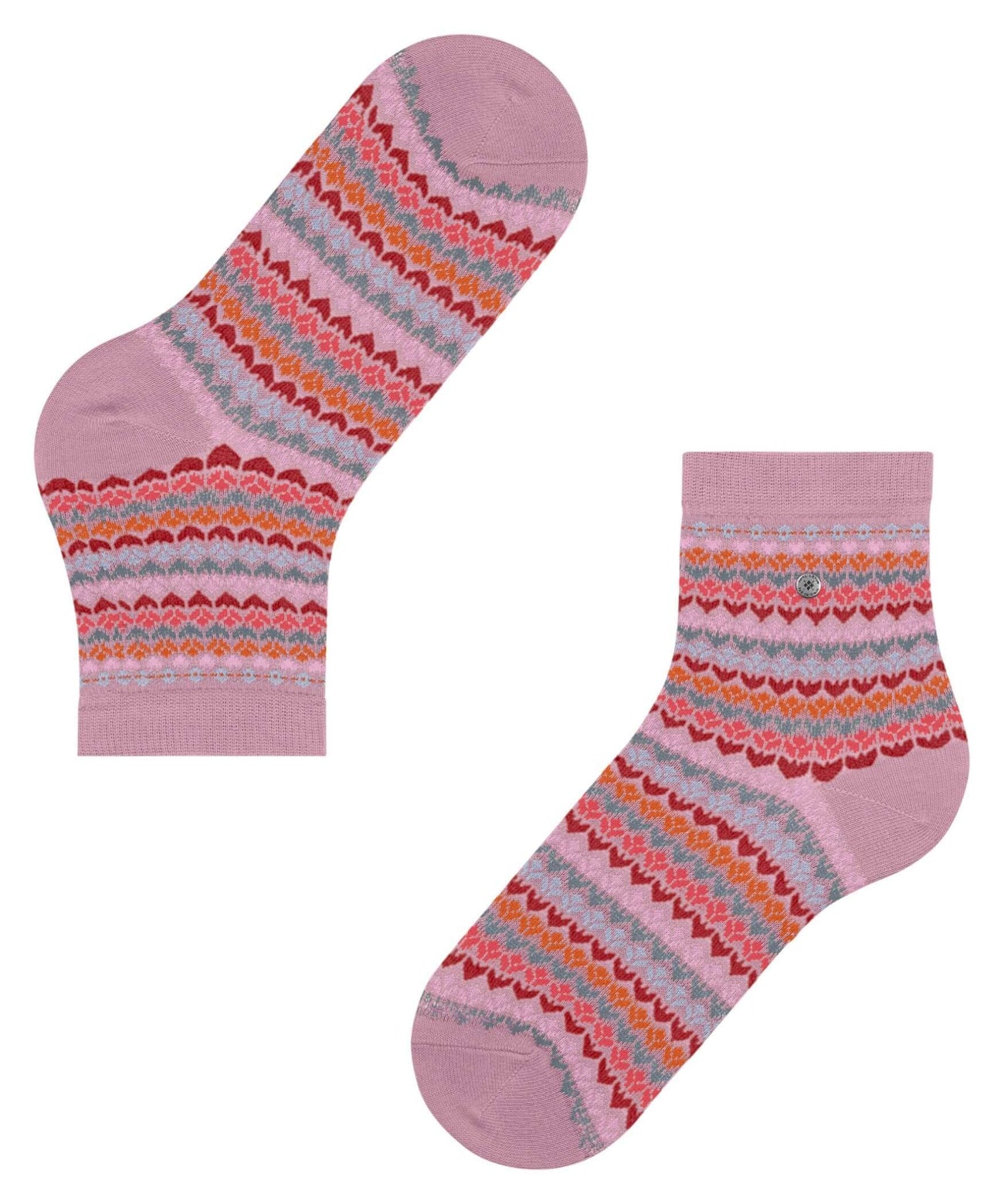Burlington Korte sokken Coast Cottage dames, roze met Fair Isle patroon en Burlington-clip, 70% katoen, leuke zomerse sokjes.