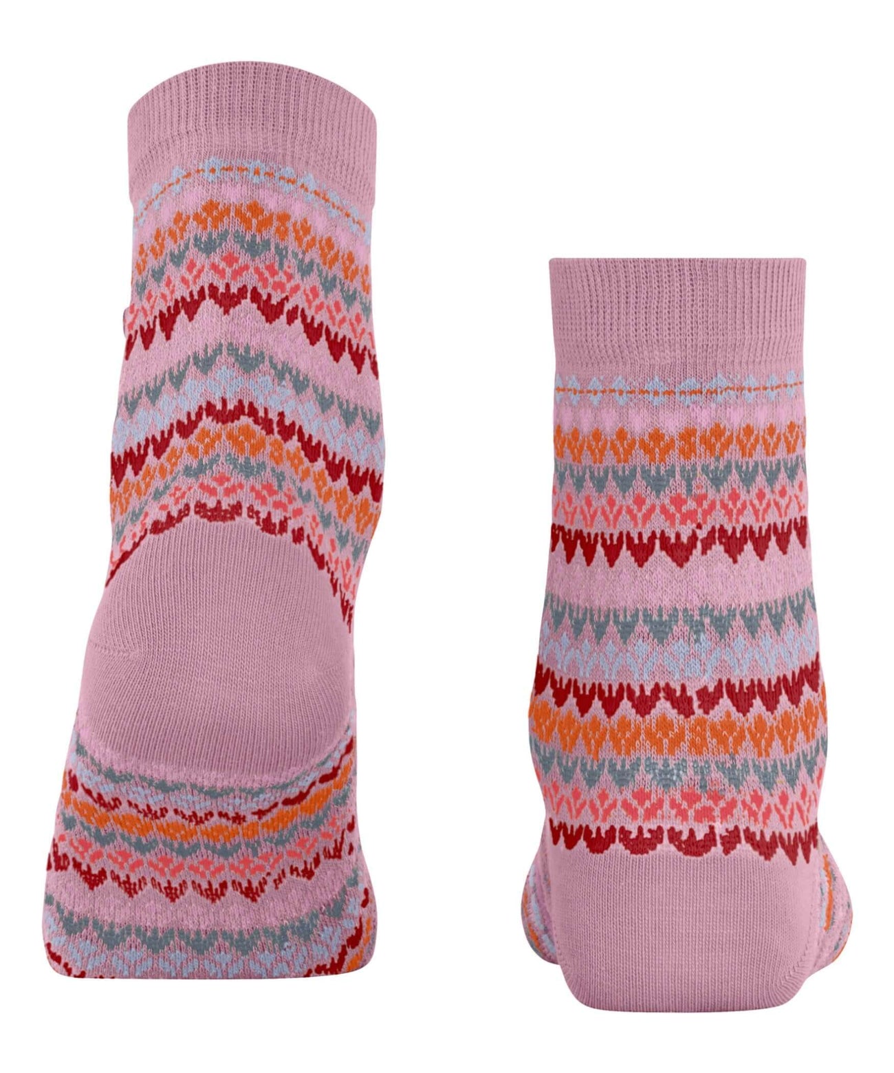 Roze Burlington damessokken met bloemen fair isle patroon en Burlington-clip, gemaakt van huidvriendelijke katoen, zomerstijl.