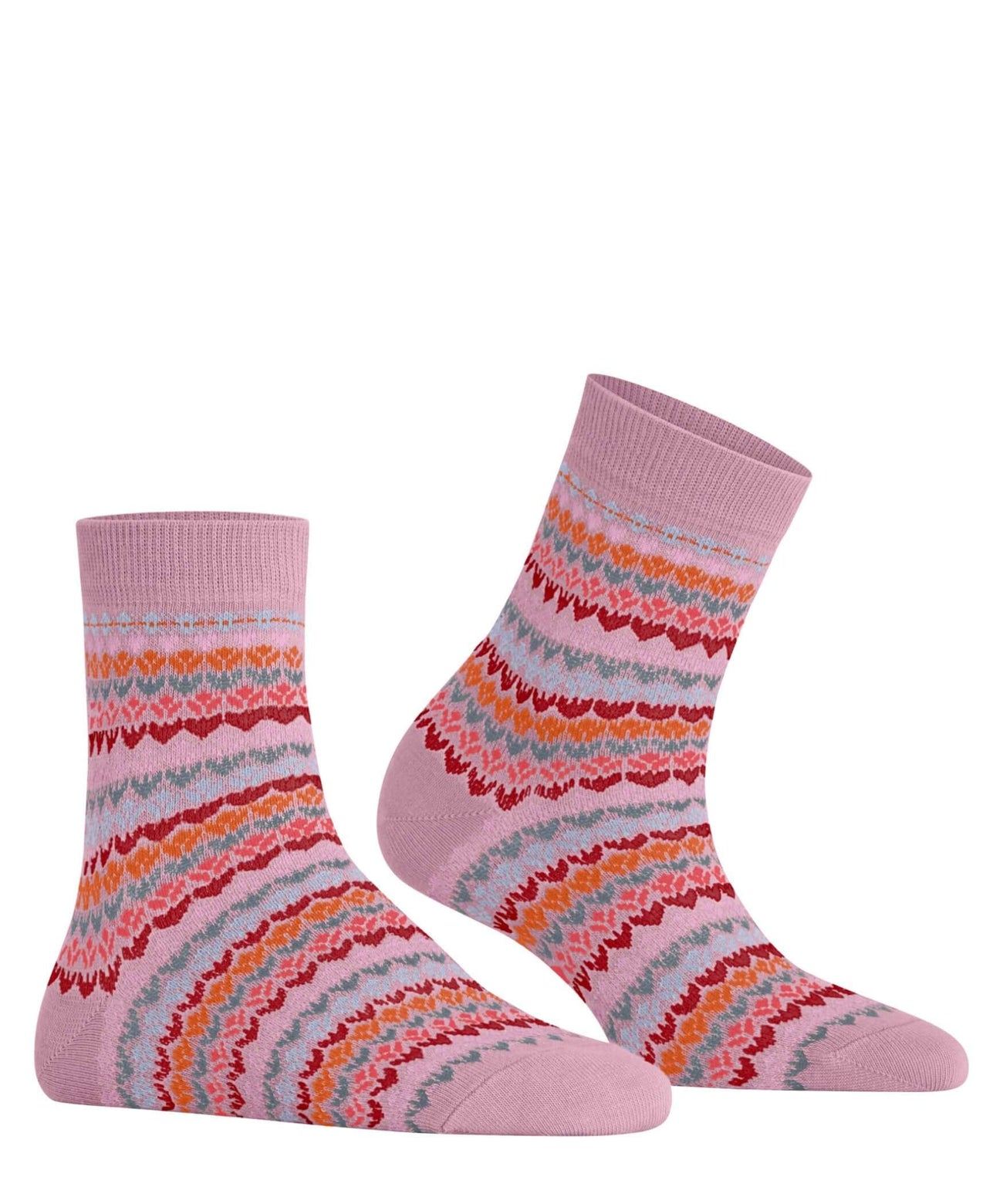 Roze Burlington damessokken met bloemen fair isle patroon en Burlington-clip, gemaakt van katoen voor huidvriendelijk comfort.