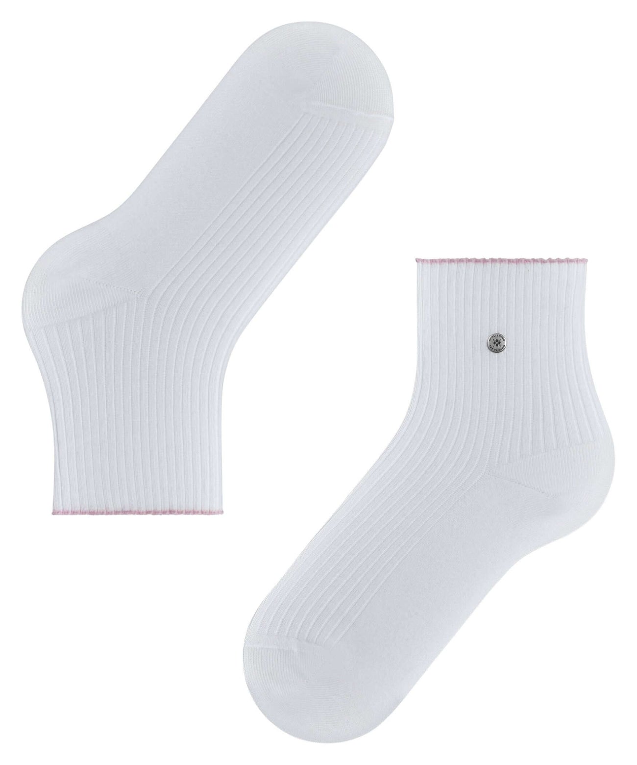 Burlington Lakeside Korte sokken Dames 27116 2000 white met smalle ribstructuur en roze randje.