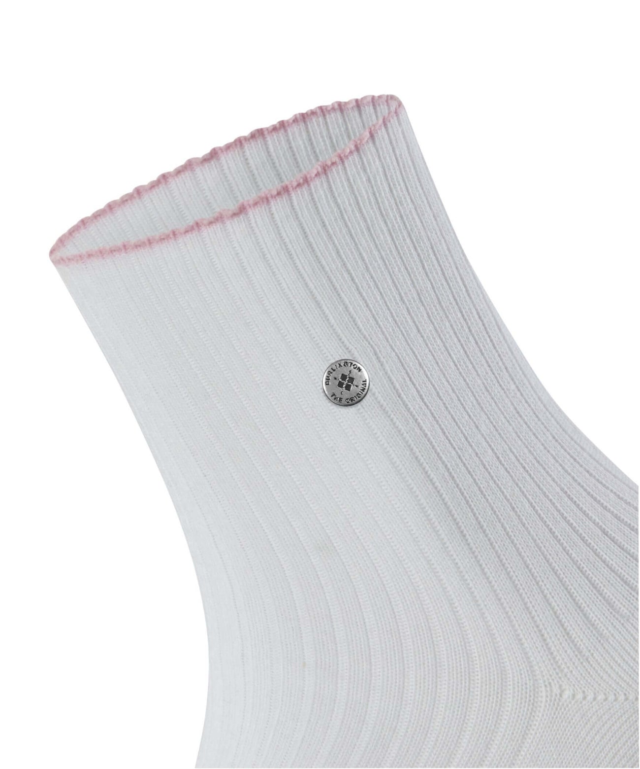 Burlington Lakeside Korte sokken Dames 27116 2000 white met roze randje en fijne ribstructuur.