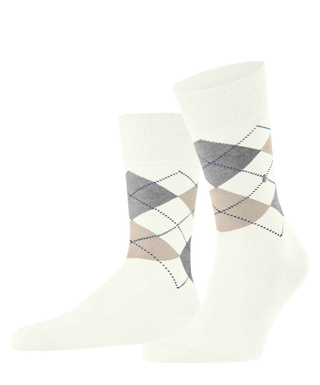 Burlington Manchester Sokken Heren 21088 2049 off-white, klassieke ruitsokken van gemerceriseerde biologische katoen.