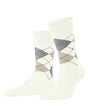Burlington Manchester Sokken Heren 21088 2049 off-white, klassieke ruitsokken van gemerceriseerde biologische katoen.
