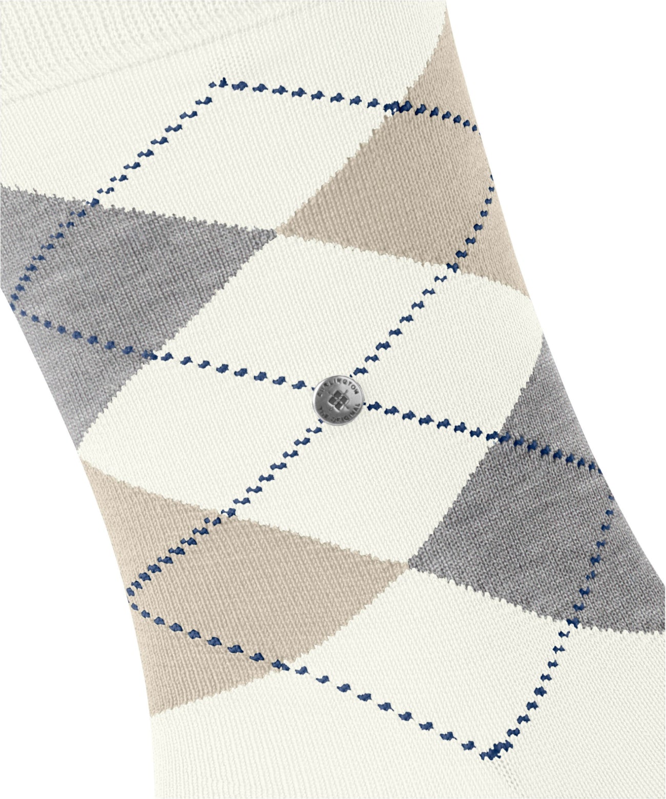Burlington Manchester Sokken Heren 21088 2049 off-white met ruitpatroon en Burlington-clip