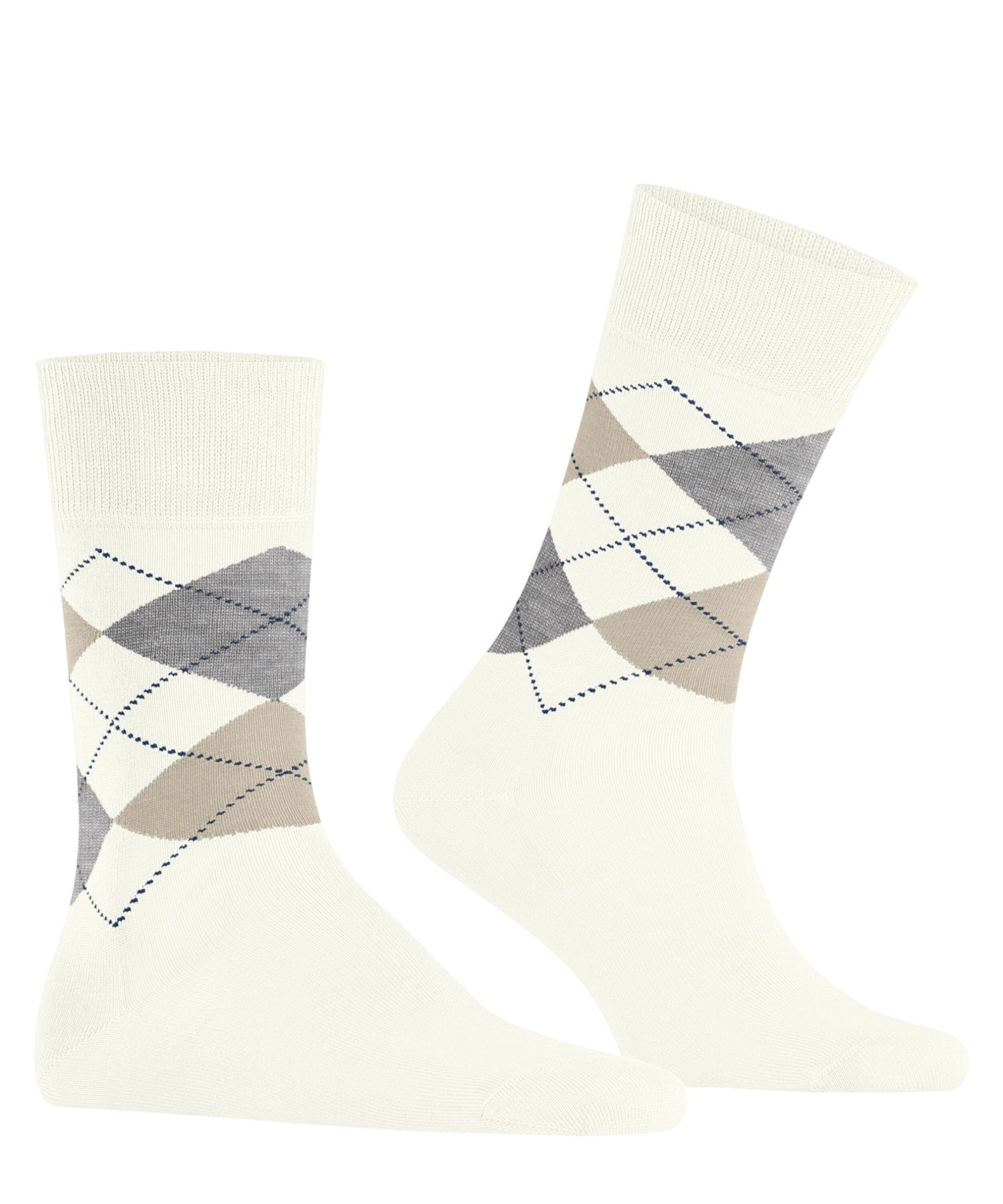 Burlington Manchester Sokken Heren 21088 2049 off-white, klassieke ruitsokken van gemerceriseerde biologische katoen.