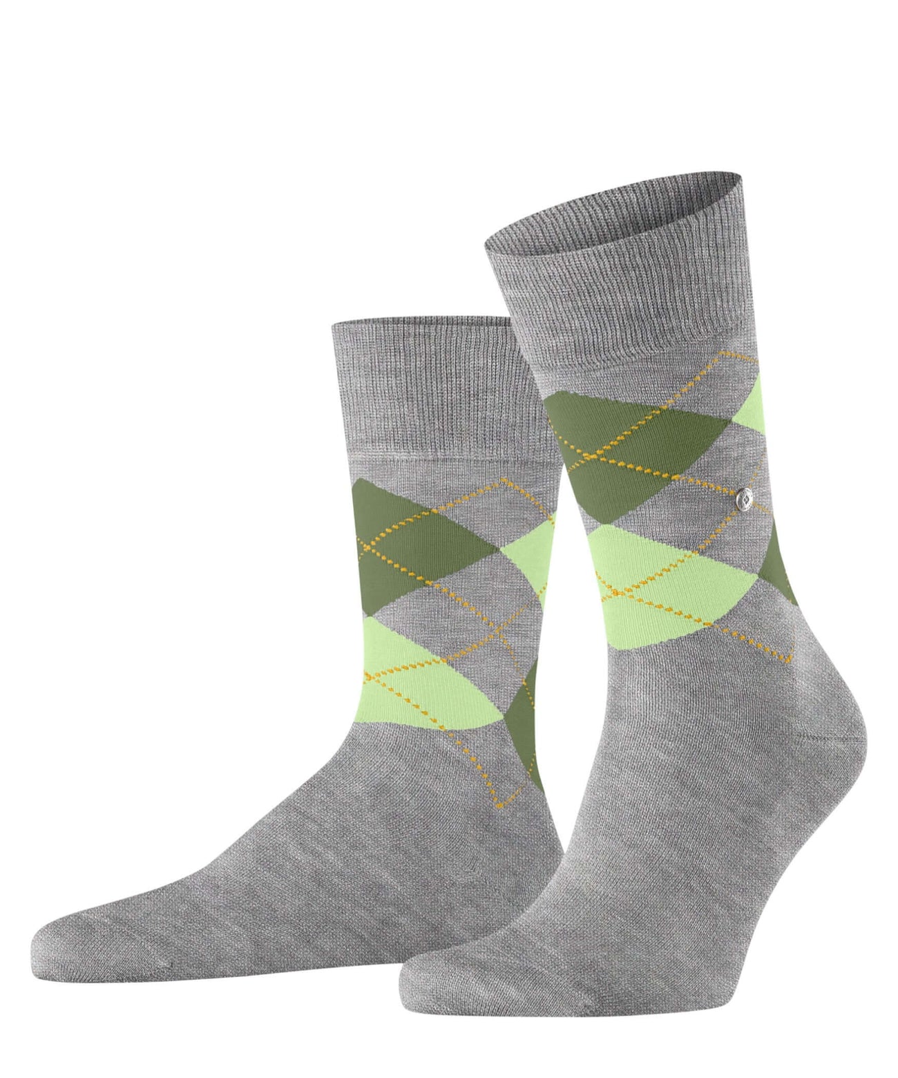 Grijze Burlington Manchester sokken heren met ruitpatroon van gemerceriseerd biologisch katoen, elegante dandy look.