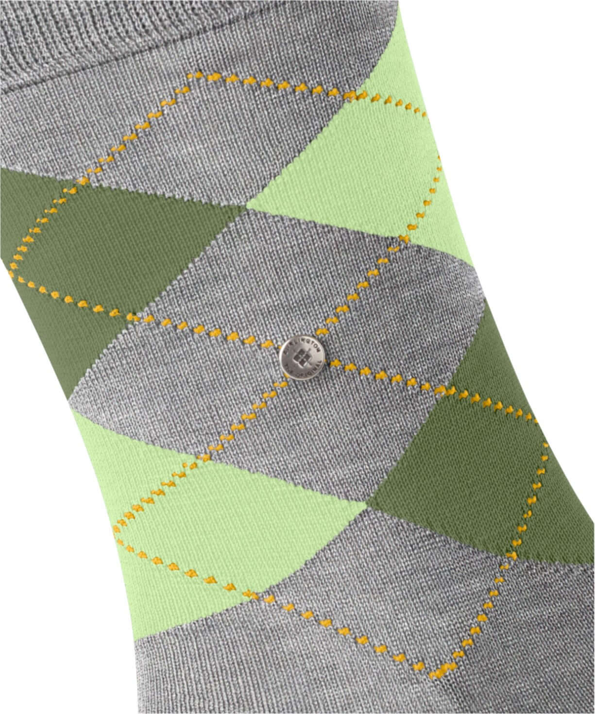 Klassieke Burlington Manchester herensokken in lichtgrijs met groene ruiten, van gemerceriseerd biologisch katoen, voor een dandy look.