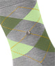 Klassieke Burlington Manchester herensokken in lichtgrijs met groene ruiten, van gemerceriseerd biologisch katoen, voor een dandy look.